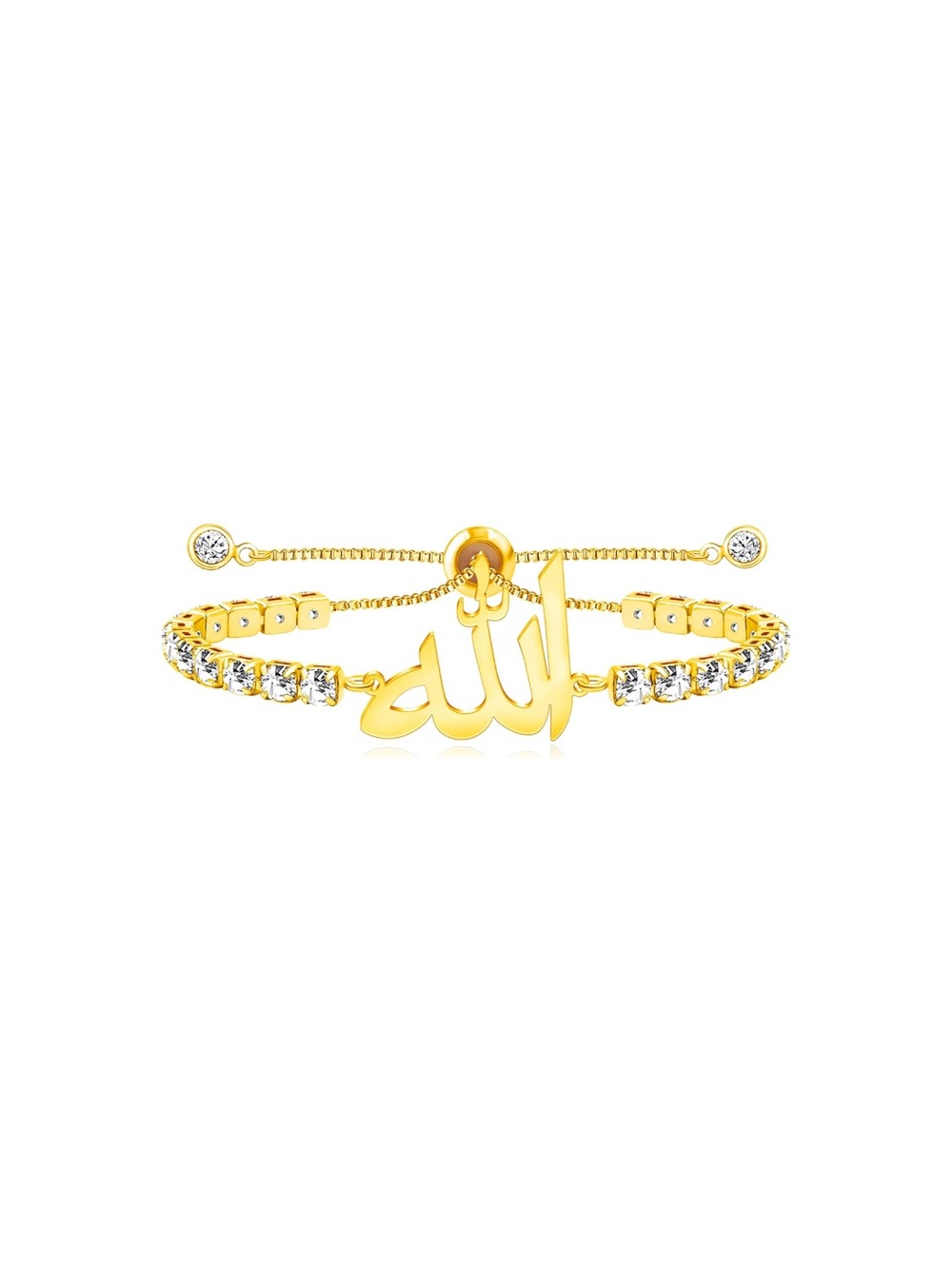 Gold Allah Arabic Calligraphy Crystal Adjustable Bracelet Fifi’s Closet - Picture 2 of 7